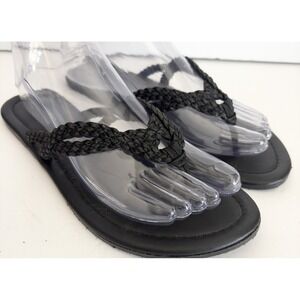 Sonoma Black Braided Thong Sandals Women's Size 7 Flat Slip On Boho Beach Kohls